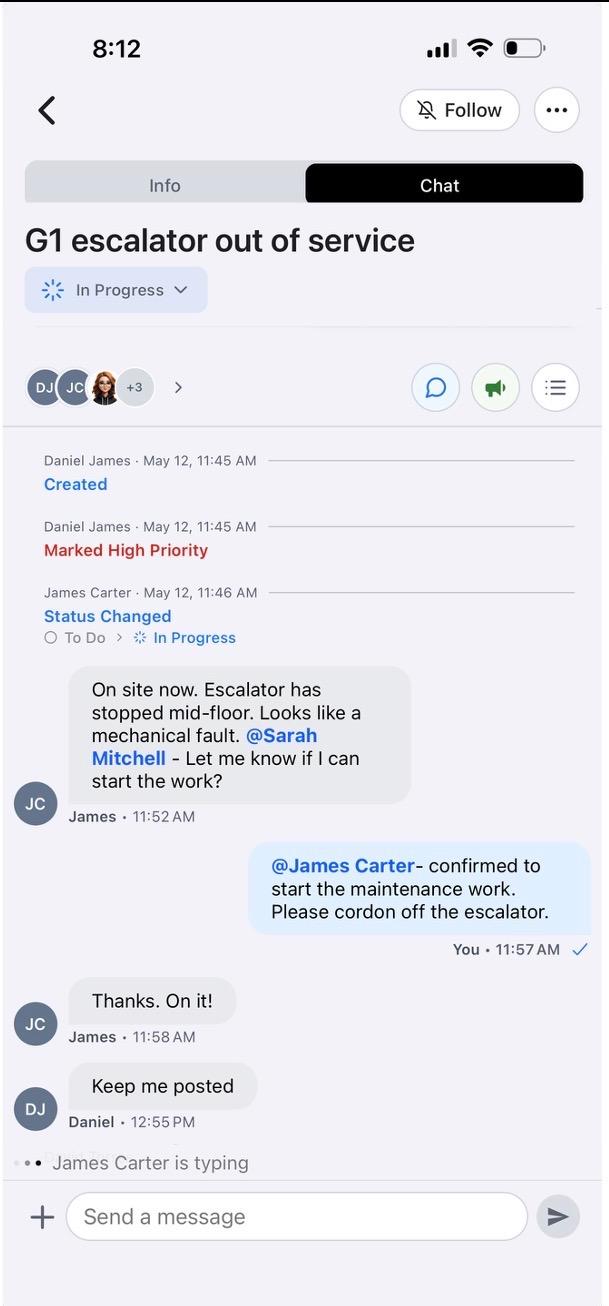PIN mobile app showing a Pin chat thread