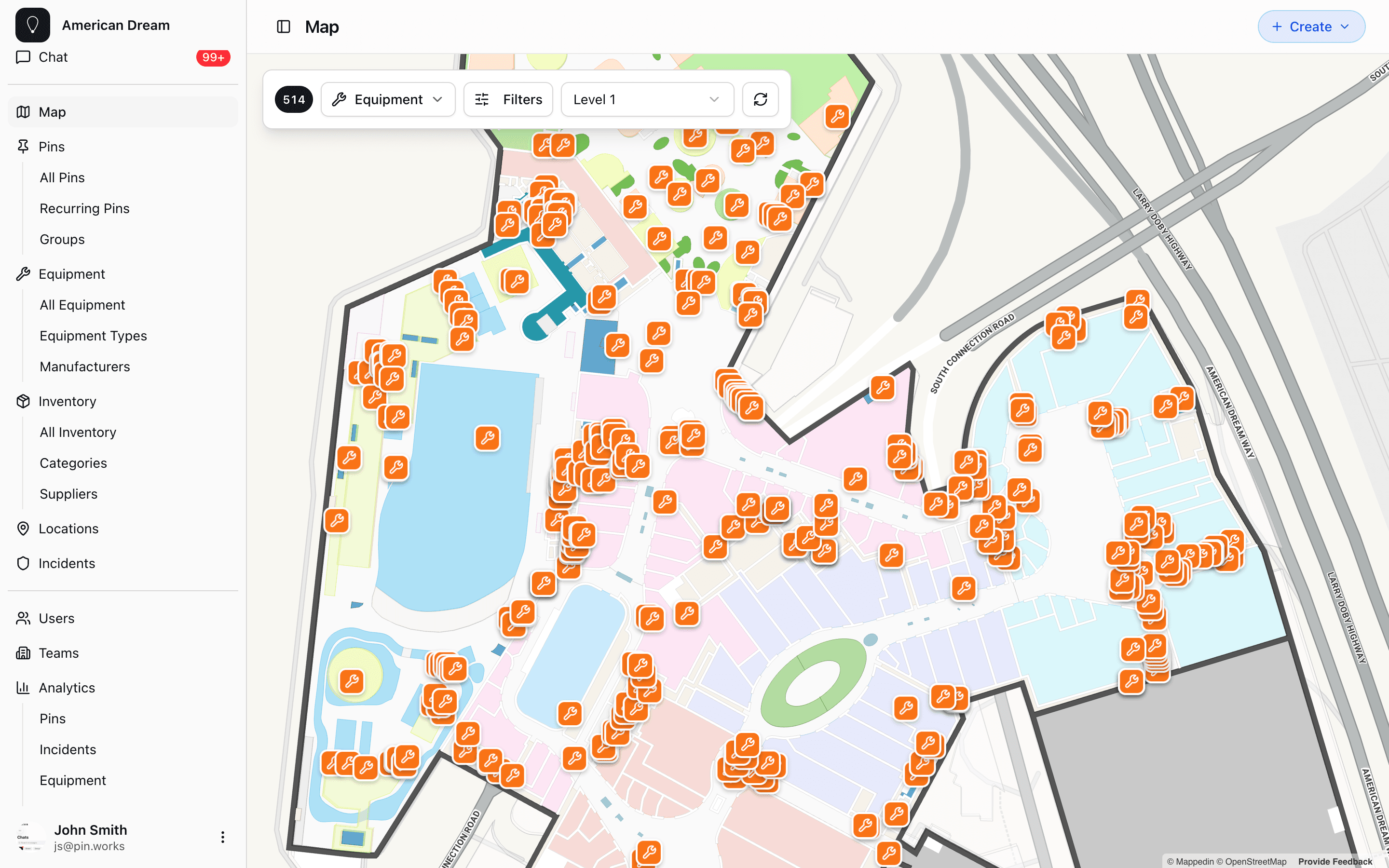 PIN web — equipment map