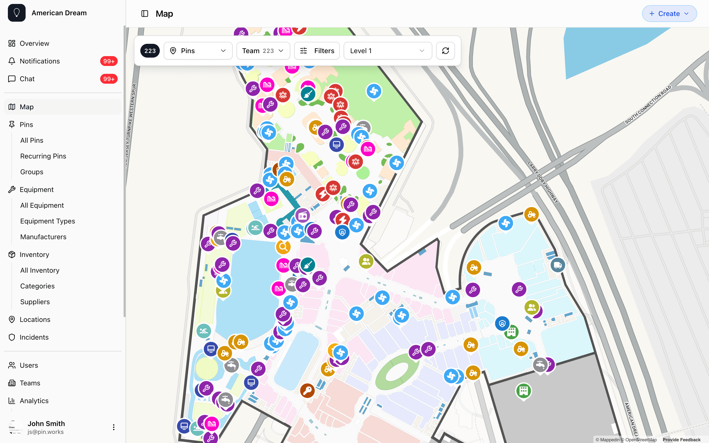 PIN web — live map view
