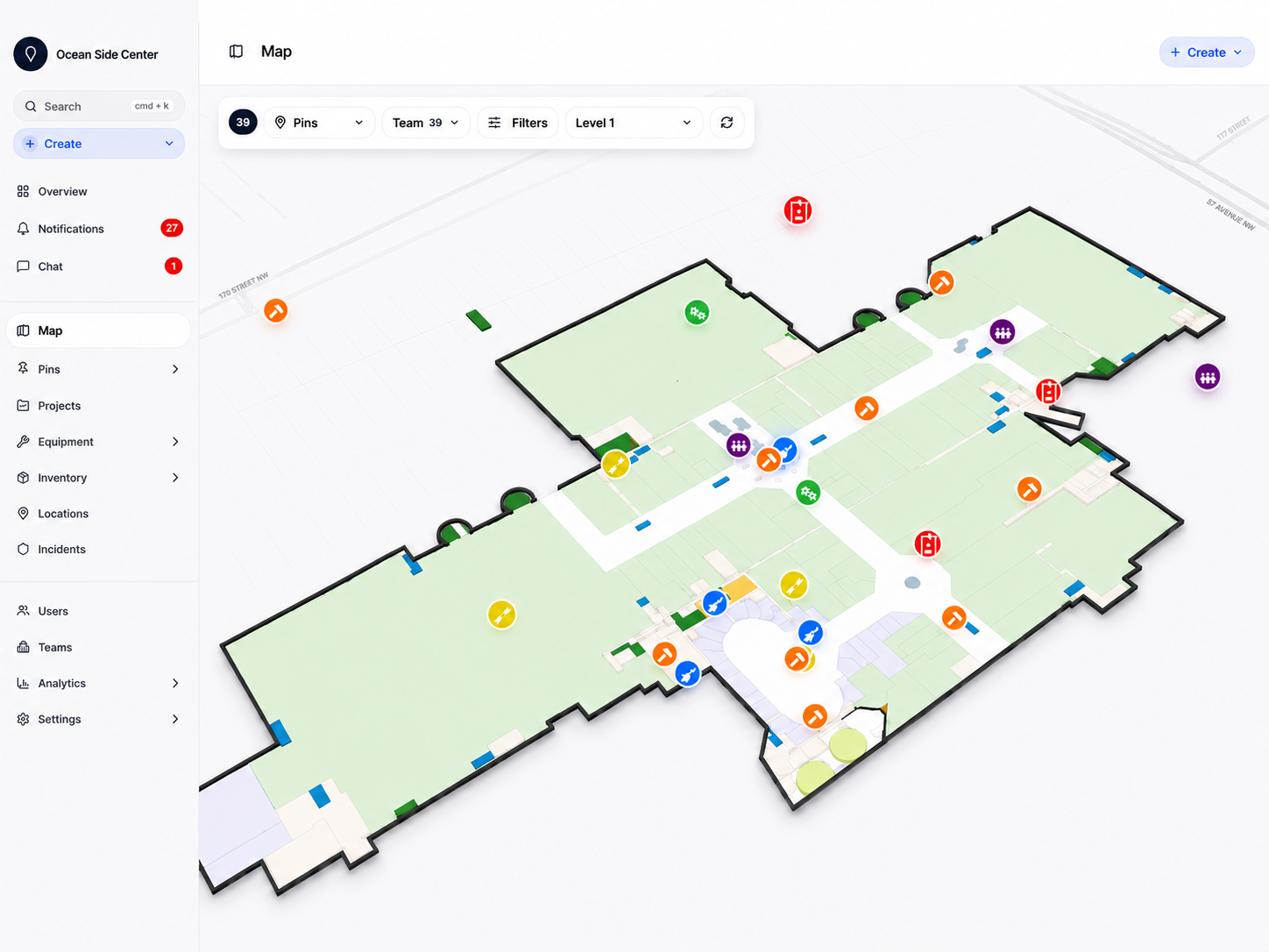 PIN desktop map showing operational Pins across the venue