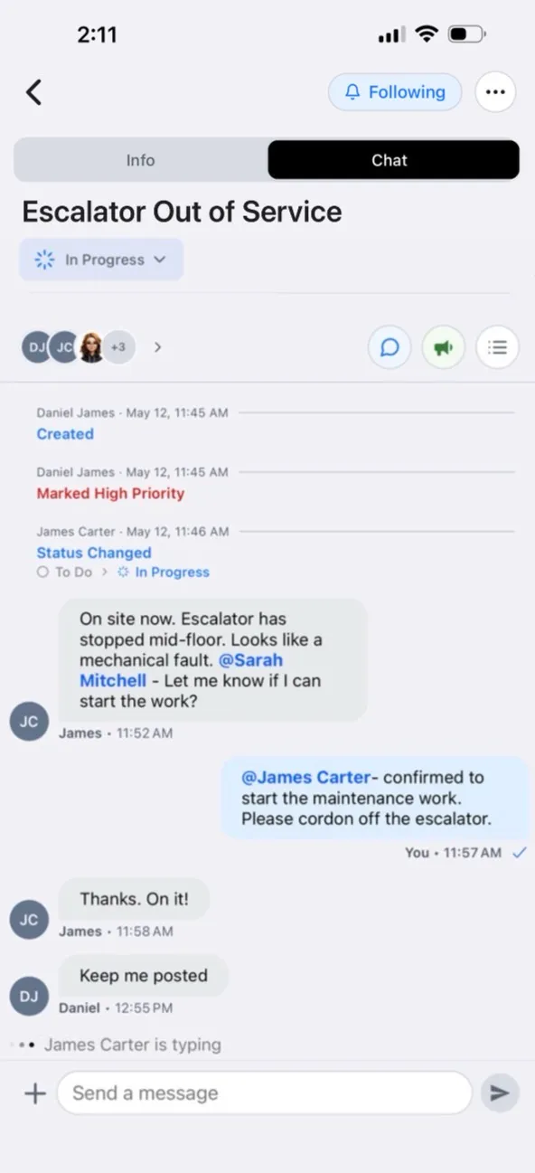The team coordinates inside the Pin's chat.
