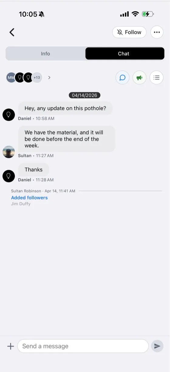 A Pin chat thread in the PIN app